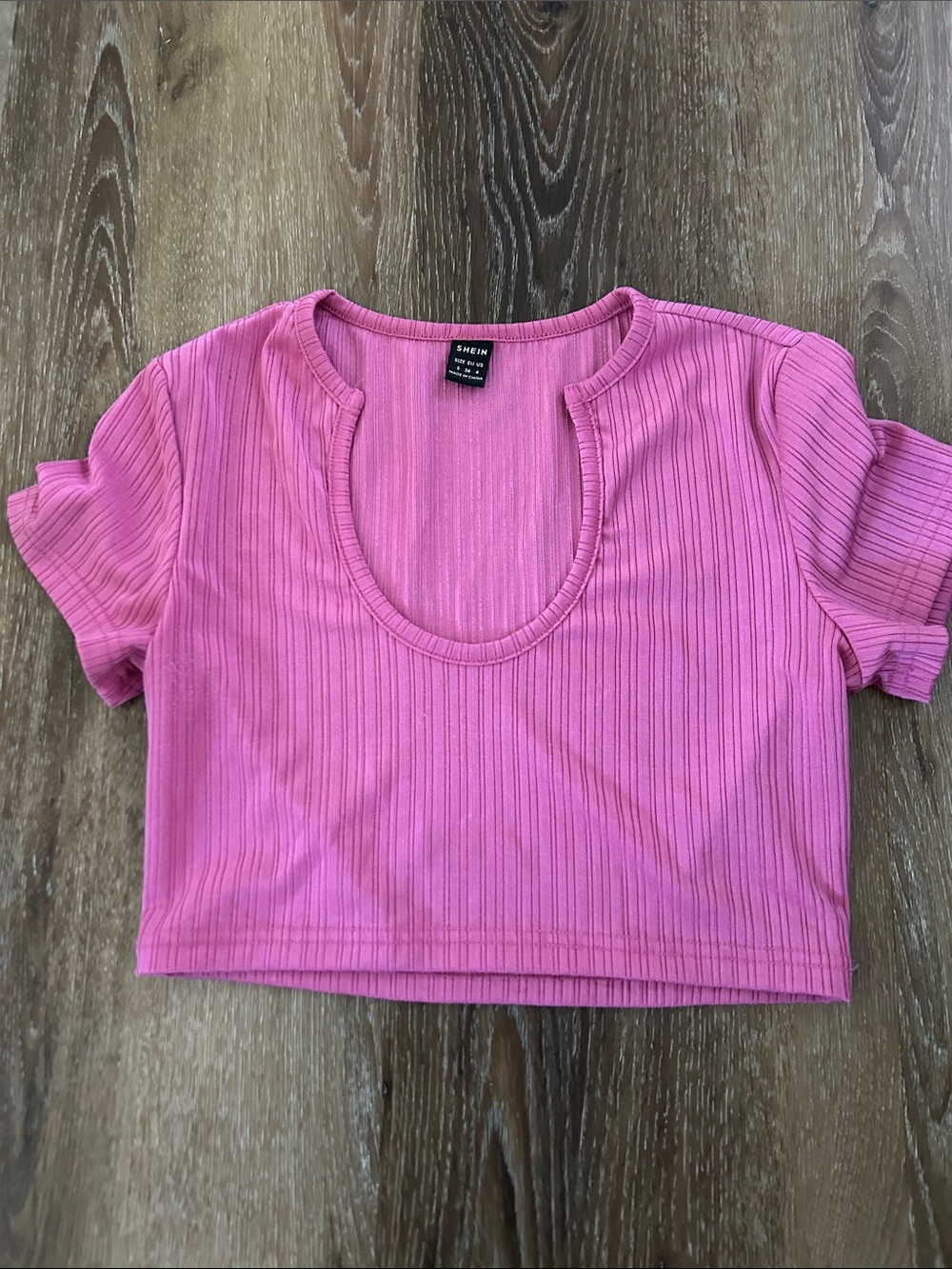 SHEIN Hot Pink Ribbed Scoop Neck Crop Top